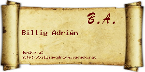 Billig Adrián névjegykártya